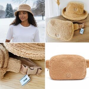 PINK Victoria’s Secret Sherpa Teddy Bucket Hat & Cozy Fanny Pack Belt Tan 2PC